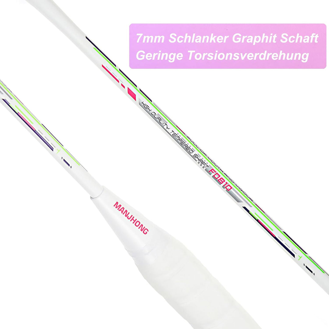 Badminton Set mit 2 Graphit Schläger - Kratzfestes Design - Federball Set für Erwachsene Incl. Feder