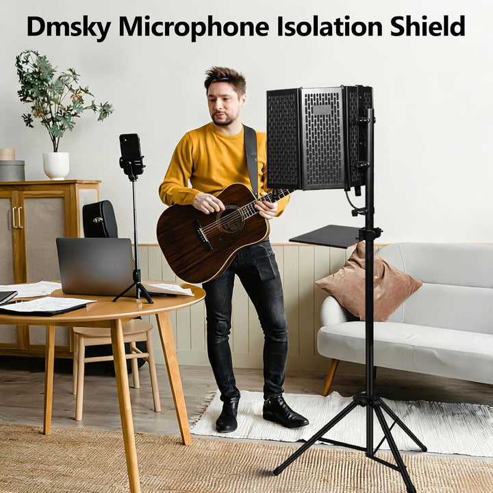 Dmsky Mikrofon-Isolationsschild mit Pop-Filter und Stativständer, faltbarer Mikrofonschutz mit dreif