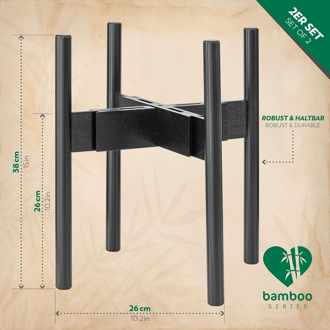 Rubberneck 2er Set Bambus Pflanzenständer - Verstellbare Blumentopfständer aus Bambusholz für den In
