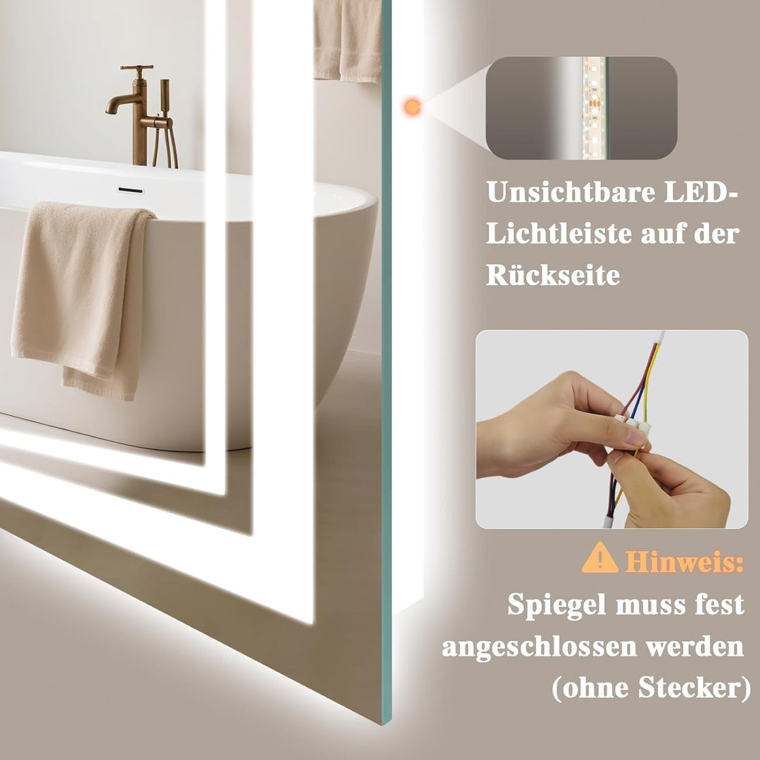 Badspiegel-mit-Beleuchtung 50x70cm - Badezimmerspiegel LED Badezimmer Spiegel mit Beleuchtung Beschl