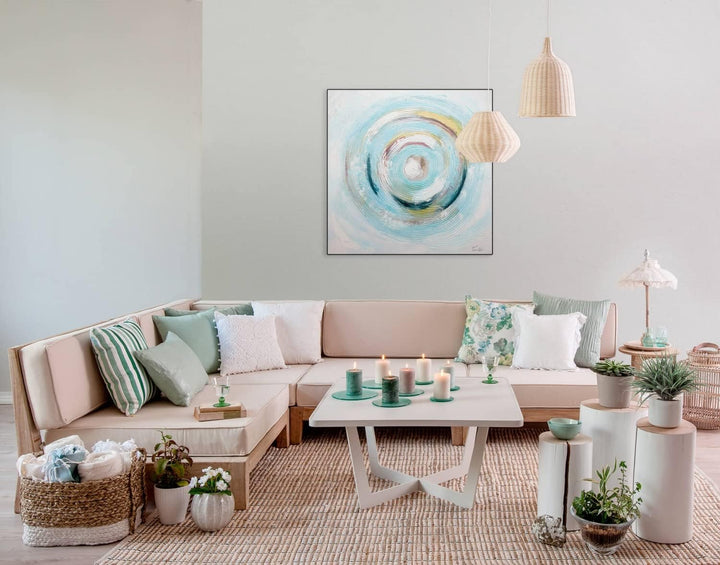 KunstLoft Leinwandbild | 100% HANDGEMALT | 80x80cm | Gemälde 'Gleaming Swirl' | Abstrakt | Blau Weis