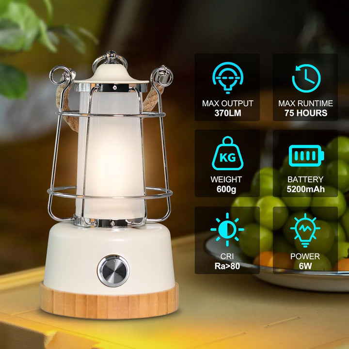 HARPER LIVING Wiederaufladbare LED-Laterne im Retro-Stil, 6 W, 370 Lumen, 5000 mAh, dimmbar, Farbwec