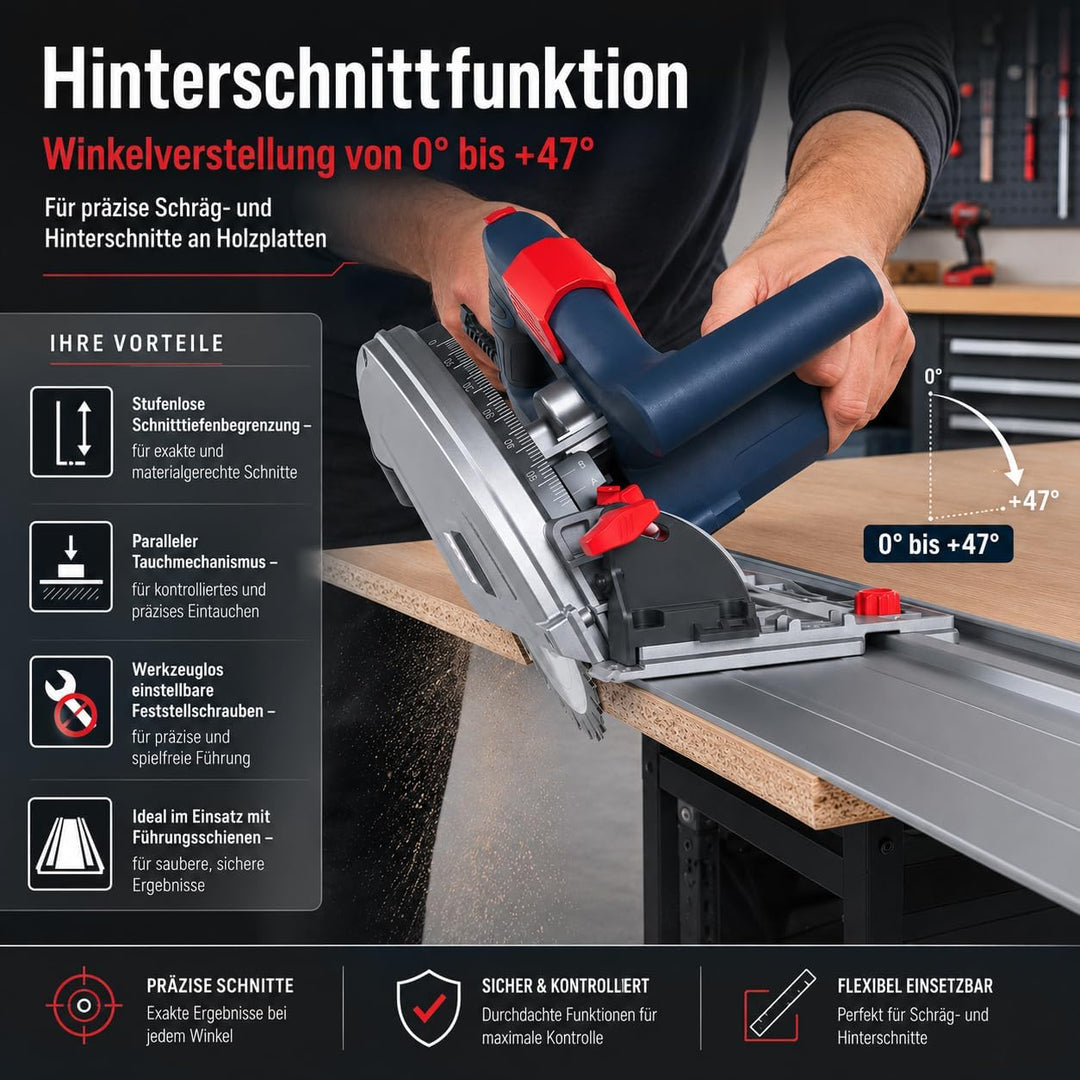 Güde 58232 Tauchkreissäge TS 57-1400 KE Set (1400 W, Sägeblatt-Ø 165 mm, Paralleler Tauchmechanismus
