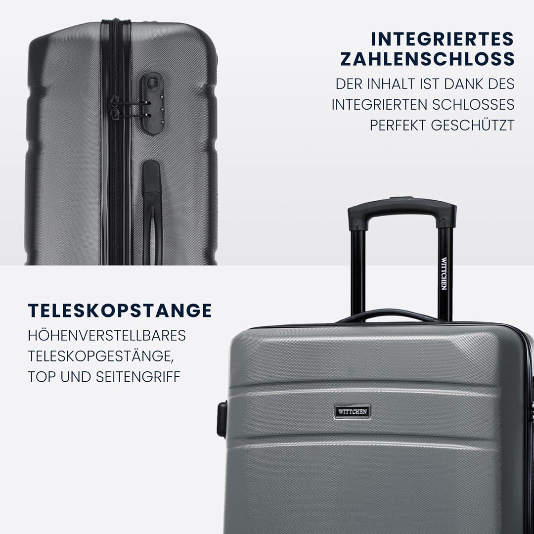 WITTCHEN Mittlerer Koffer Trolley Koffer Reisekoffer aus ABS Hartschalen Trolley 4 Rollen Kombinatio