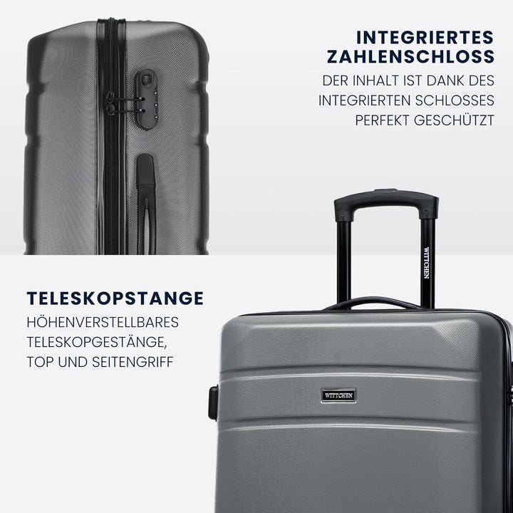 WITTCHEN Mittlerer Koffer Trolley Koffer Reisekoffer aus ABS Hartschalen Trolley 4 Rollen Kombinatio