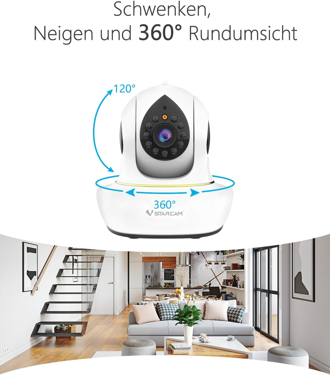 VSTARCAM 2K Überwachungskamera Innen, Interaktive Kamera für Hunde und Katzen mit Handy-App, 360° Li