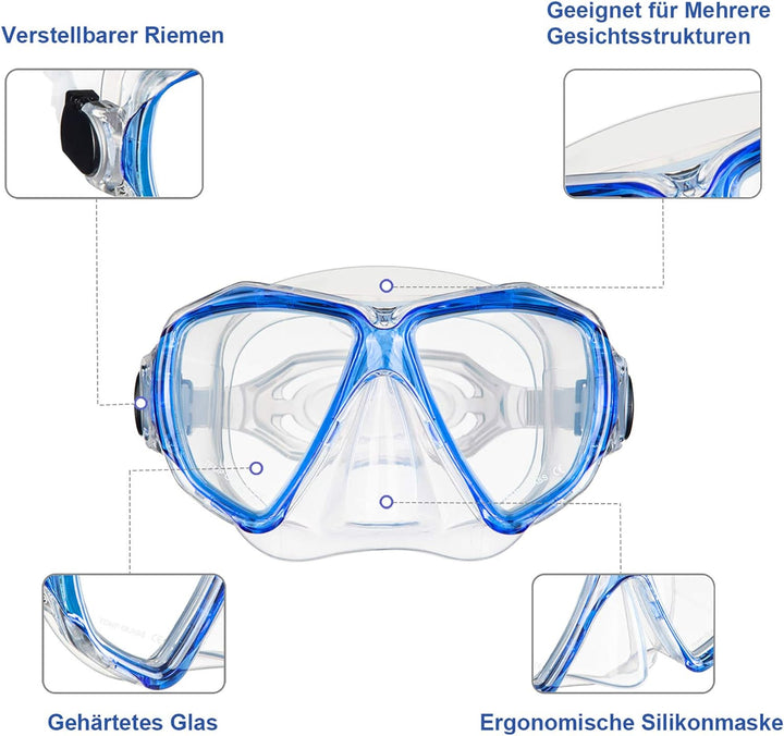 Dorlle Schnorchelset Schnorcheln Set mit Schnorchel und Taucherbrille，wasserdichte Tauchmaske Anti-F