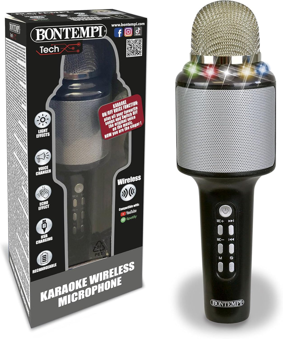 Bontempi | StarSync Karaoke - Drahtloses Mikrofon mit Lautsprecher und Lichteffekten für unbegrenzte