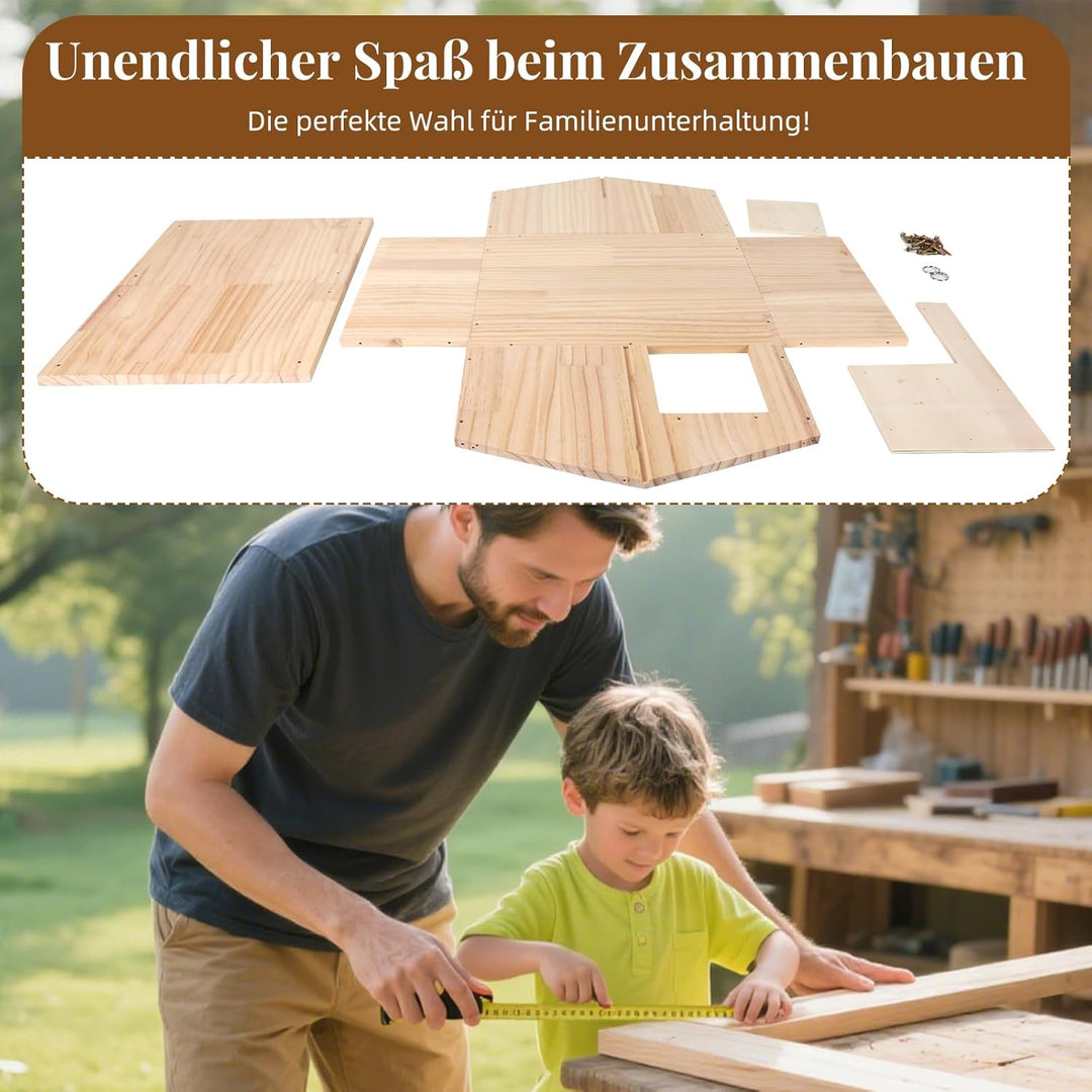 Igelhaus Holz mit Rattenklappe und Boden, Winterfeste Igelhotel mit Labyrintheingang und Schrägem Da