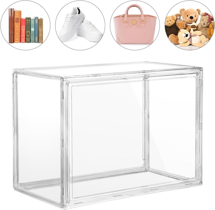 QWORK® 3 Stück Schuhboxen Stapelbar, Transparente Kunststoffboxen mit Magnetverschluss, Schaukasten,
