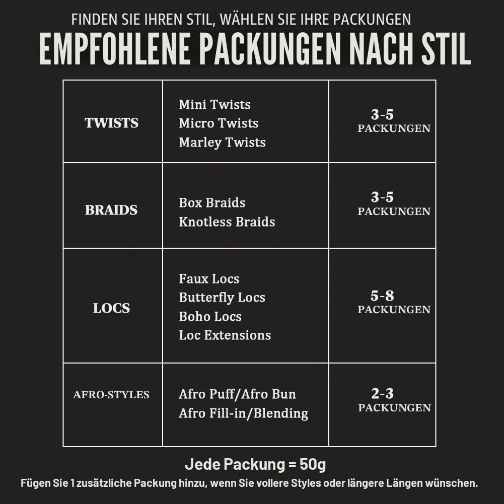 FASHION IDOL Afro Kinkys Bulk Echthaar für Dreadlock Extensions 40CM 3 Packungen 150 Gramm natürlich