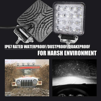 LED Arbeitsscheinwerfer, 4 X 48W Quadrat LED Offroad Zusatzscheinwerfer 12V 24V Scheinwerfer IP67 Wa