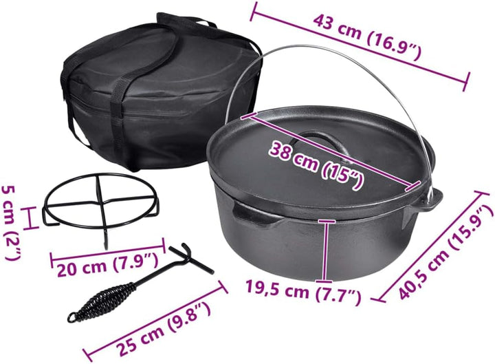 vidaXL Dutch Oven 11,3 L Gusseisen Kessel Kochtopf Bräter Feuertopf Camping 11.3 l, 11.3 l