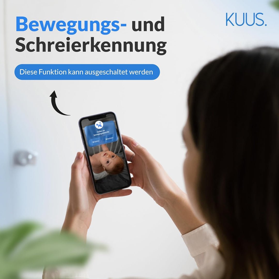 KUUS. Babyphone mit Kamera und APP 2K/3MP, White Noise Einschlafhilfe mit 6 Beruhigungsklängen, Baby