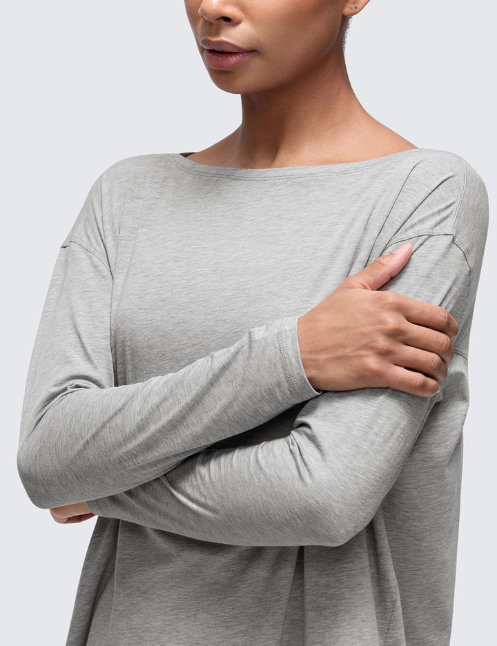 CRZ YOGA Damen Sport Langarmshirt Fitness Yoga Langarm Shirt Leichte Freizeit Longsleeve Baumwolle O