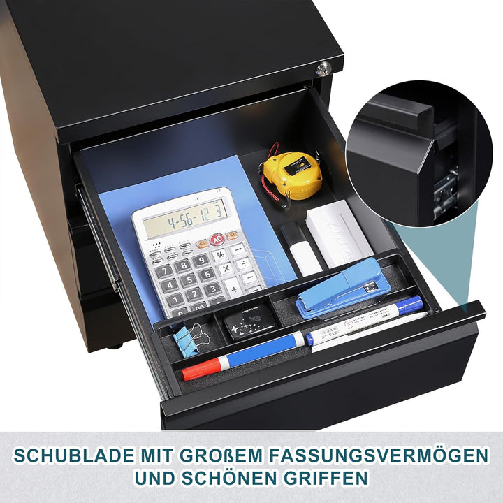LVSTEEL Rollcontainer, Aktenschrank Abschliessbar mit 4 Schlüsseln, Büroschrank aus Metall, Aktensch