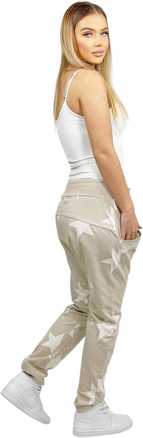Mississhop Damen Hose Sweatpants Jogginghose Baumwolle Freizeithose Boyfriend Baggy Haremshose Stern