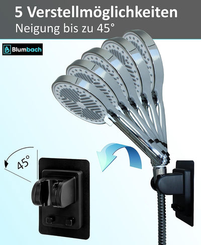BLUMBACH® Duschkopfhalterung ohne Bohren - DAS ORIGINAL - Duschhalterung kleben statt Bohren - Neigu