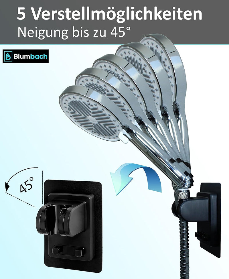 BLUMBACH® Duschkopfhalterung ohne Bohren - DAS ORIGINAL - Duschhalterung kleben statt Bohren - Neigu