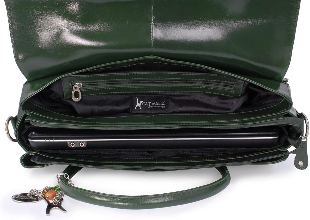 Catwalk Collection Handbags - Damen Leder Laptoptasche 17 Zoll - Arbeitstasche Extra Gross - Aktenta
