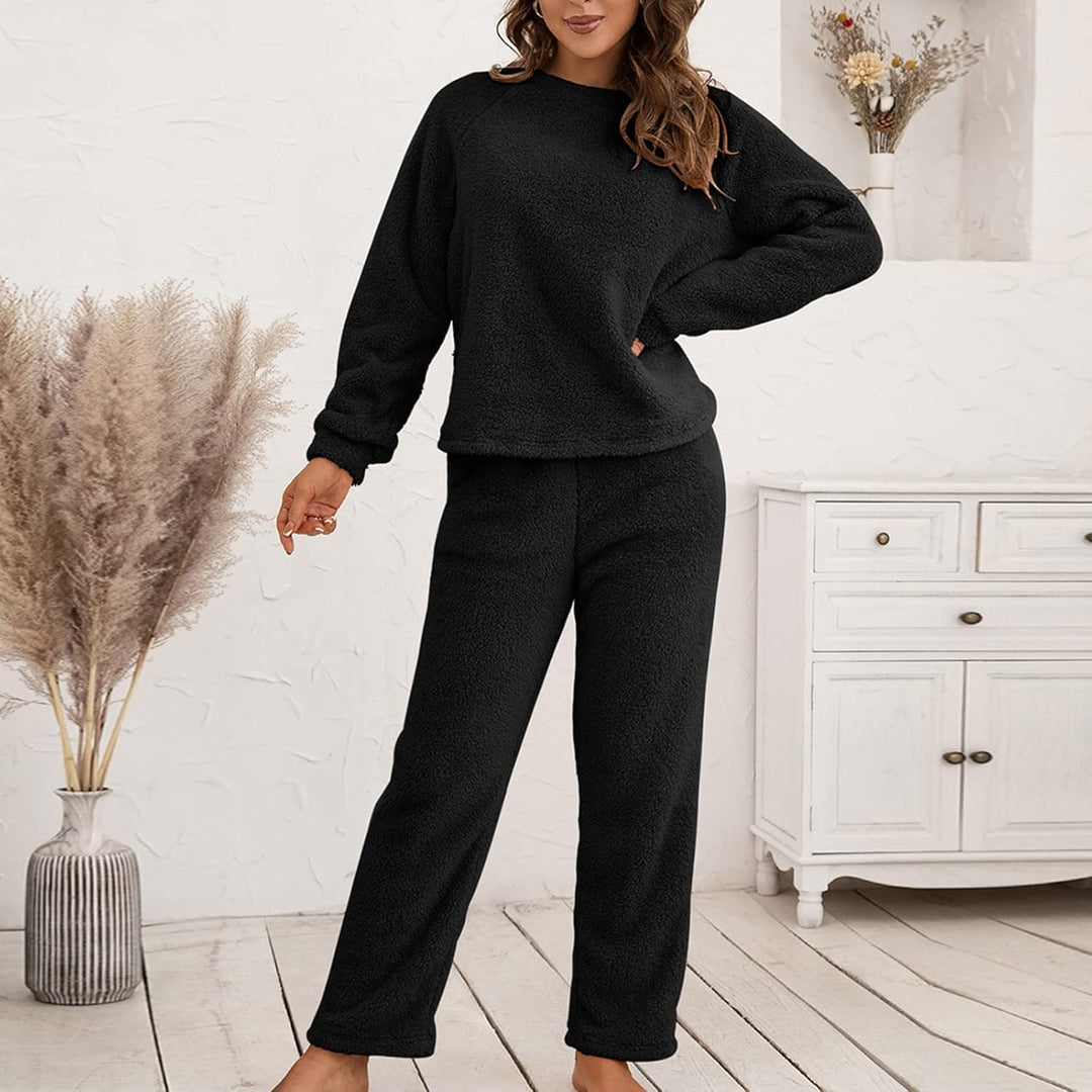 Ansenesna Hausanzug Fleece Damen Flauschig Teddyplüsch Gefüttert Winter Elegant Bekleidungsset Zweit