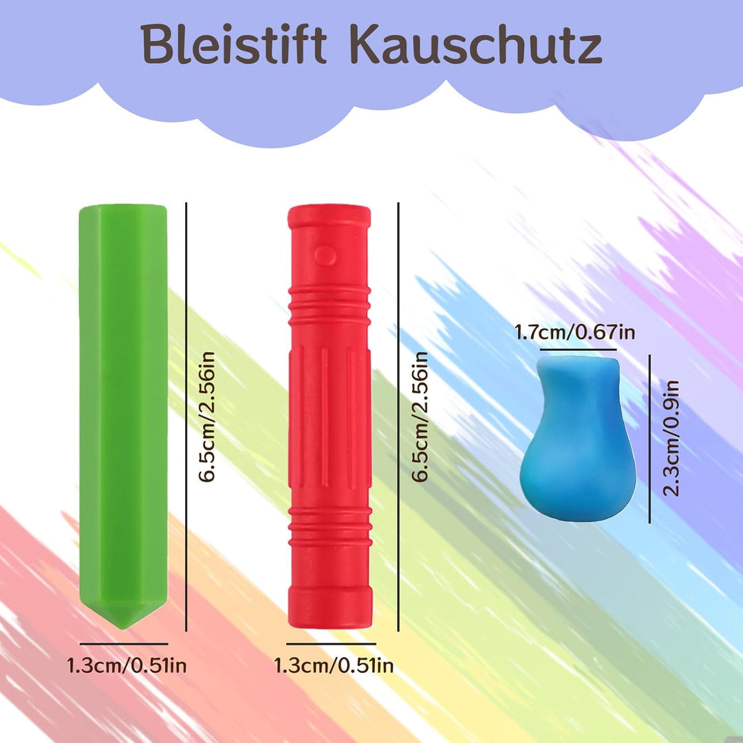 12 Stück Bleistift Kauschutz Stifte Silicone Kaukappen Stifte Pencil Topper Bleistiftkappe Stifthalt