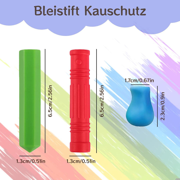 12 Stück Bleistift Kauschutz Stifte Silicone Kaukappen Stifte Pencil Topper Bleistiftkappe Stifthalt