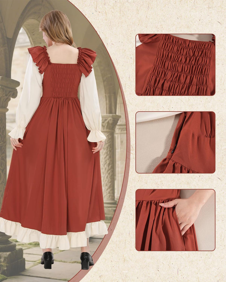 CR ROLECOS Renaissance Kleid Kurzarm Mittelalter Kleidung Damen Puffärmel Viktorianisches Ballkleid