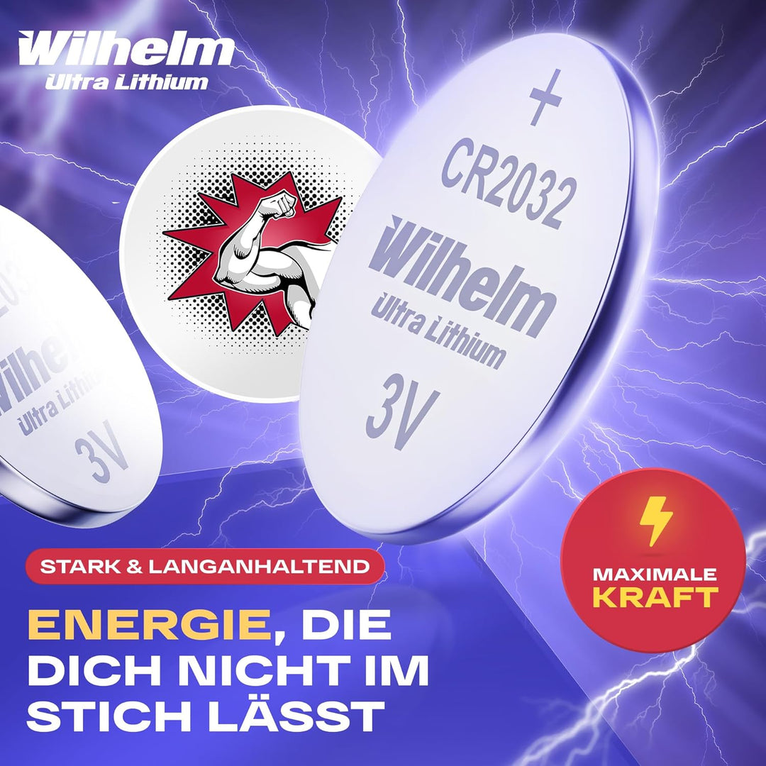 100 x CR2032 Wilhelm Blisterpack Knopfzelle Batterie Lithium 3V CR 2032