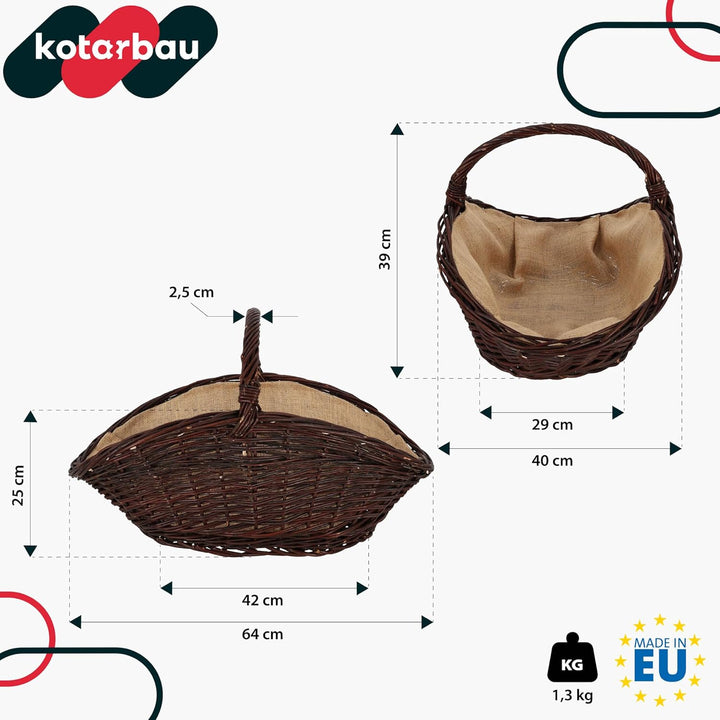 KOTARBAU® Weidenkorb für Brennholz - Holzkorb für Kaminholz - Erntekorb - 64 x 40 x 39 cm - Kaminhol