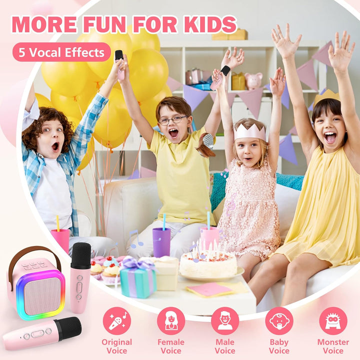 Karaoke-Maschine für Kinder Erwachsene, tragbare Kinder-Karaoke-Lautsprecher mit 2 drahtloses Mikrof
