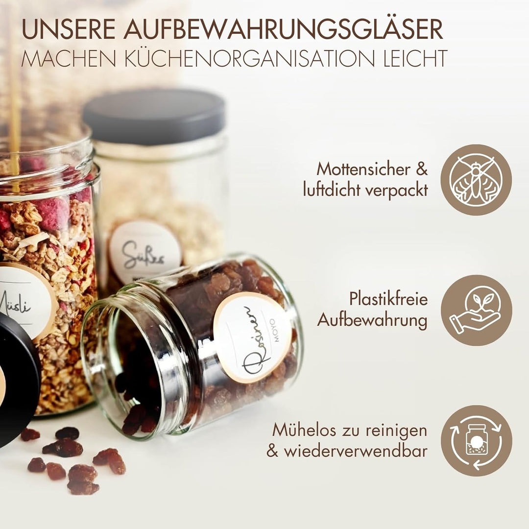 MOYO Vorratsgläser mit Deckel I 6er Set á 410ml I hochwertige Frischhaltedosen Glas I luftdichte Auf