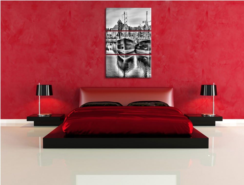 Pixxprint Hafen in der Dämmerung als Leinwandbild/Grösse: 3 Teilig (120x80) cm/Wandbild/Kunstdruck/f