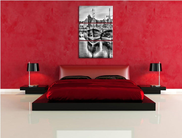 Pixxprint Hafen in der Dämmerung als Leinwandbild/Grösse: 3 Teilig (120x80) cm/Wandbild/Kunstdruck/f