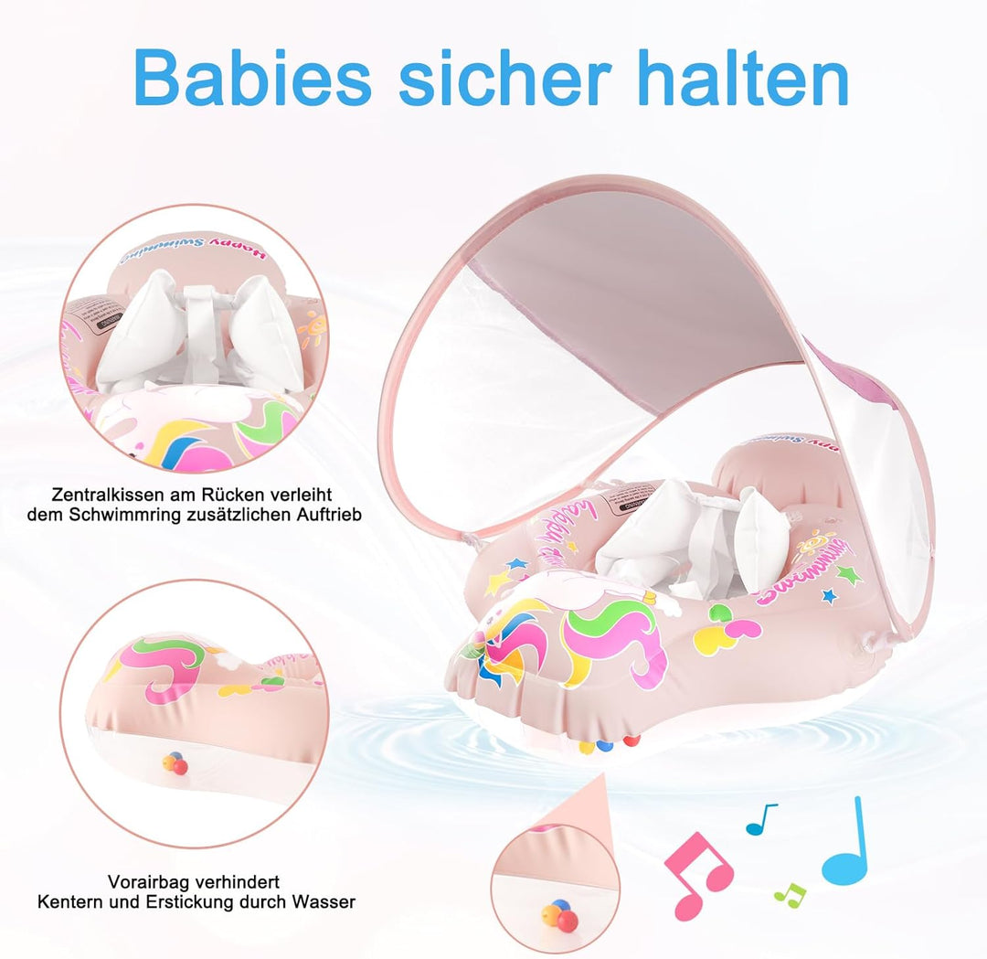 Schwimmring Baby mit Abnehmbarem Sonnendach, mit UPF50+ UV-Schutz, Aufblasbare Swim Float, Verstellb