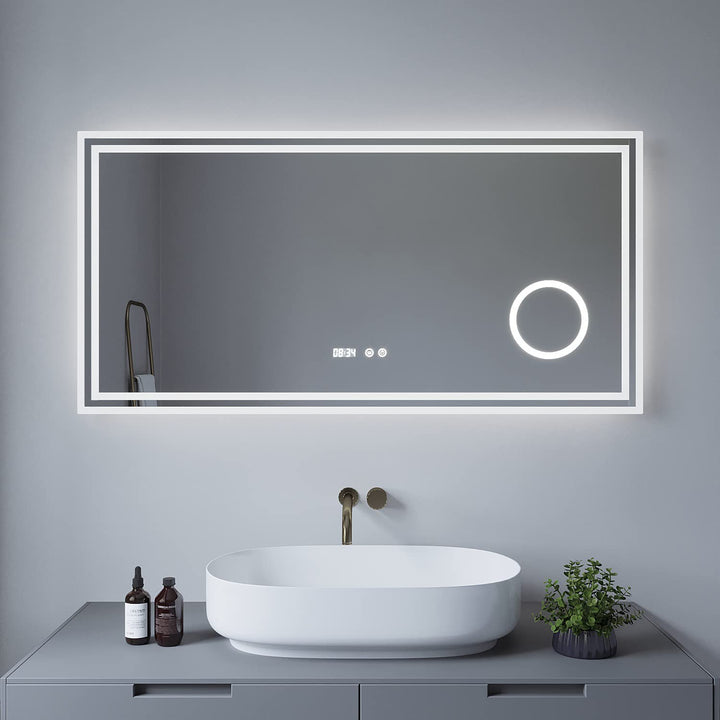 AQUABATOS LED Badspiegel 120x60 cm Wandspiegel Badezimmerspiegel antibeschlag mit Digital Uhr Kosmet