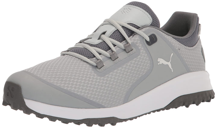 PUMA Herren Fusion Grip Extra Breit Golfschuh 41 EU Weit Flacher Hellgrau Puma Silber Leiser Schirm,