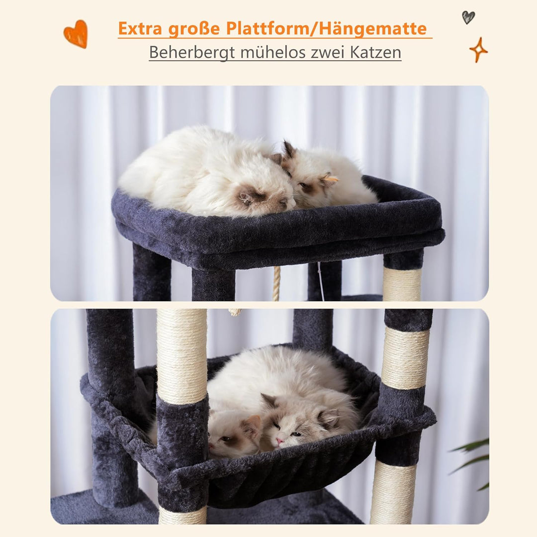 Heybly Kratzbaum, mit Decken, für grosse Katze, Katzenbaum, grosse Plattformen, Höhle, 50 x 50 x 153