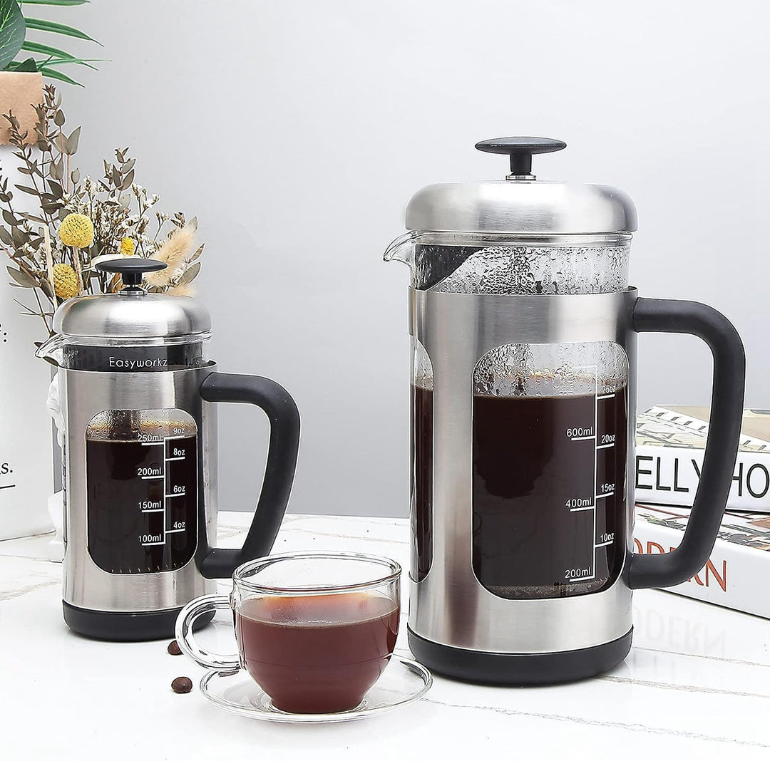 Easyworkz French Press Kaffeebereiter Kaffeepresse aus Edelstahl mit Borosilikatglas,rutschfester we