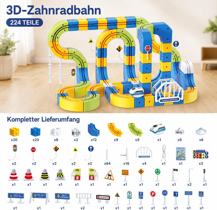 224 PCS Eisenbahn Kinder Elektrisch Cube Track Set, 3D Strecke Flexible Rennstrecke DIY Motorisierte