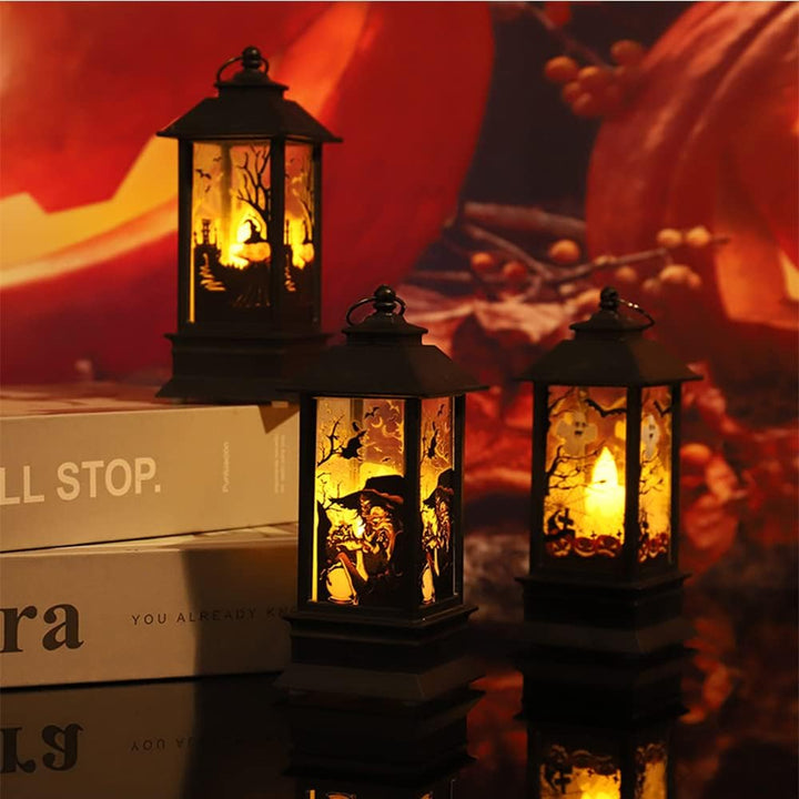 4 Stück Halloween Deko Kürbis Laterne 13cm Hohe, Halloween Laterne Outdoor mit LED Kerze, Halloween