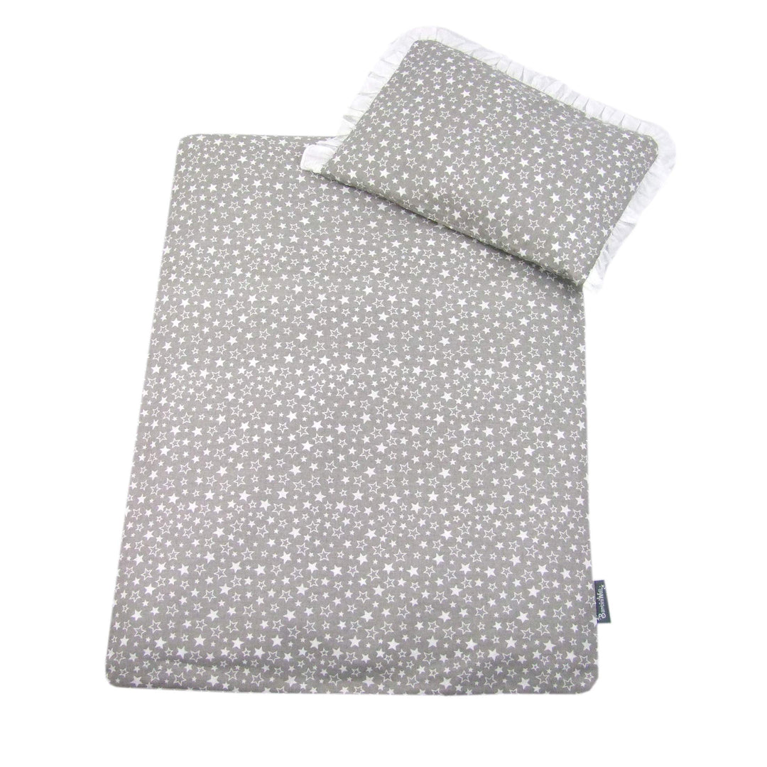 Rawstyle 4 TLG. Set Bezug (Weiss + Sterne Grau) für Kinderwagen 70x50 cm Garnitur Bettwäsche Decke +