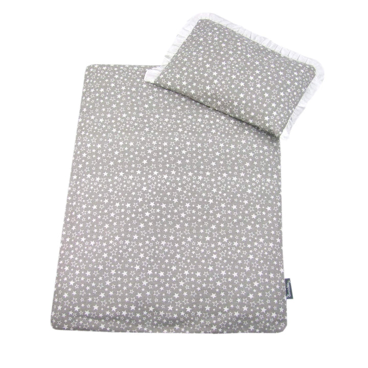 Rawstyle 4 TLG. Set Bezug (Weiss + Sterne Grau) für Kinderwagen 70x50 cm Garnitur Bettwäsche Decke +