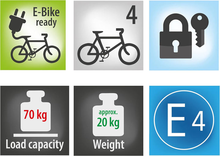 EUFAB 11514 Fahrradträger LUKE, E-Bike geeignet, Diebstahlschutz, für 4 Fahrräder, für Anhängerkuppl