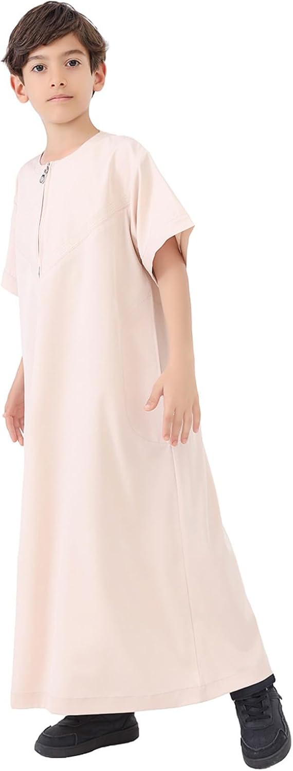 Gebetskleidung für Kinder Junge, Abaya Kinder Kurzarm Kaftan Islamische Arabische Kleidung Langer Is