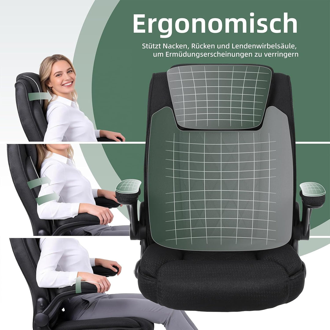 Youhauchair Bürostuhl Ergonomisch, Schreibtischstuhl mit Hoher Rückenlehne und Höhenverstellbar, Dre