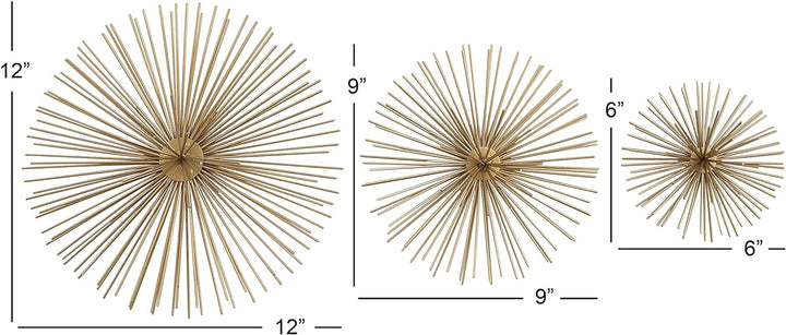 Deco 79 Metall Starburst 3D Wanddekoration, 3er-Set, 15,2 cm, 22,9 cm, 30,5 cm B, goldfarben, Gold