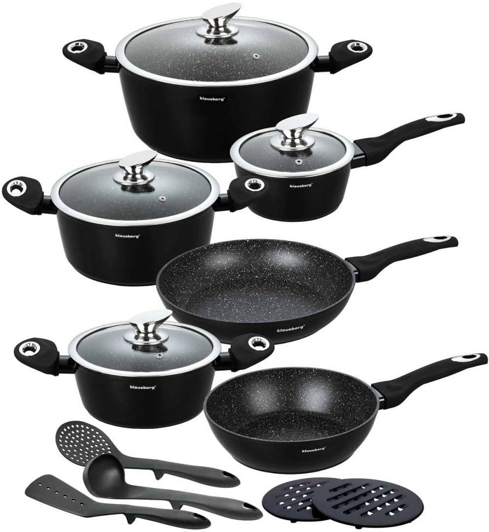 Klausberg 15-TLG Kochtopfset Topfset Granitbeschichtung MARMO KB-7322