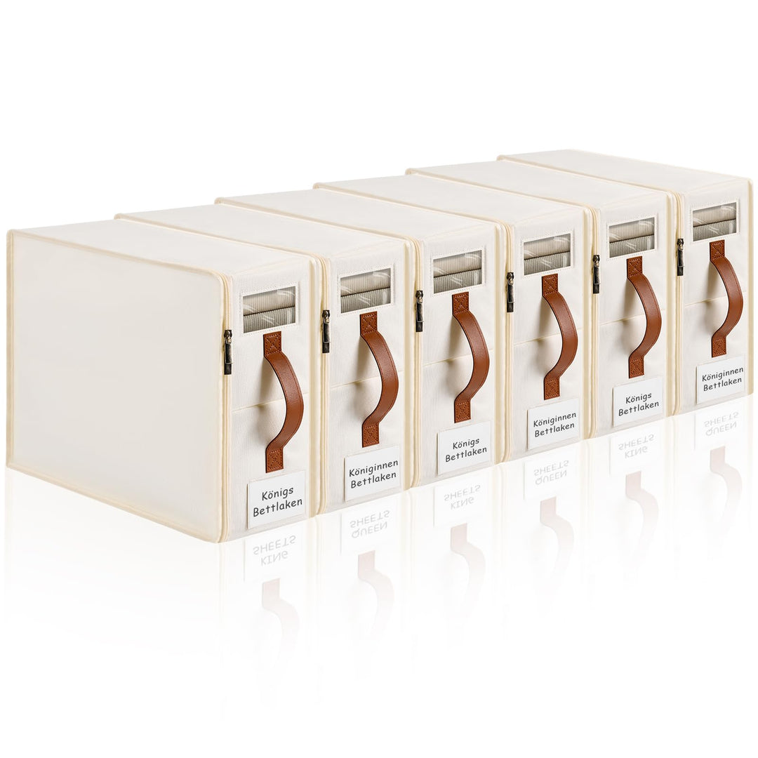 Bettwäsche-Organizer 6er Pack – Aufbewahrungsbox mit Reissverschluss, Etikett, Griff, Fenster – Schr