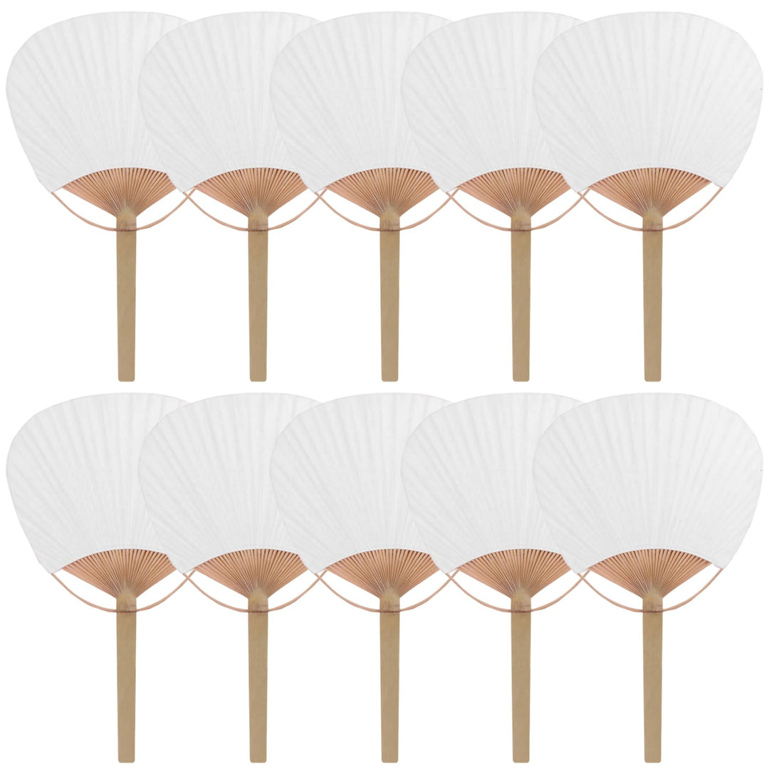 White Hand Fan - 10 Pack Elegant Paper Fan with Bamboo Handle Perfect for Wedding Favors Party Decor